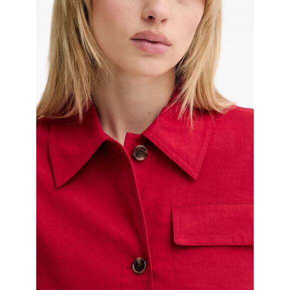 THEORY Women's Casual Linen Blend Long Sleeve Red Jacket - Picture 7 of 15